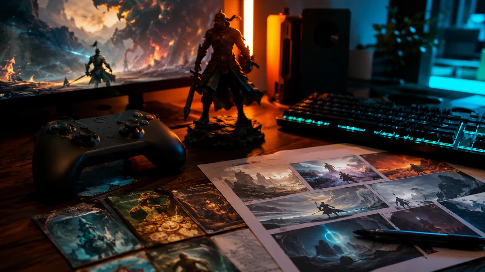 Gaming kanalı için karakter, aksiyon yönü, skor ekranı ve parlak vurgu kullanan thumbnail örneği